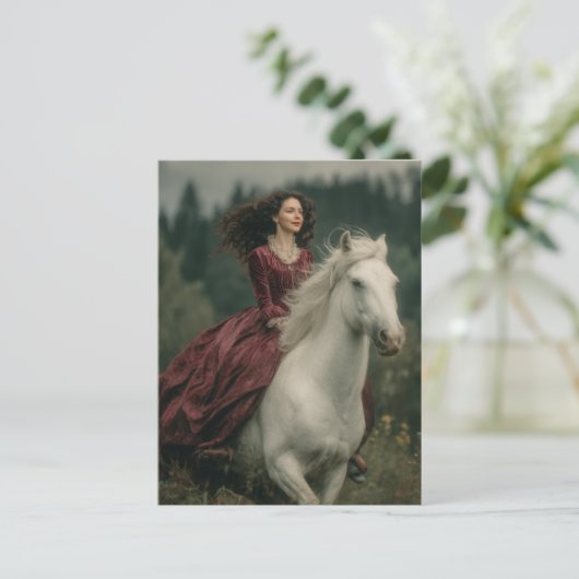 A Woman Riding a Grey Horse in a Dress Briefkaart (Staand voorkant)