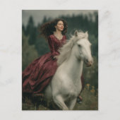 A Woman Riding a Grey Horse in a Dress Briefkaart (Voorkant)