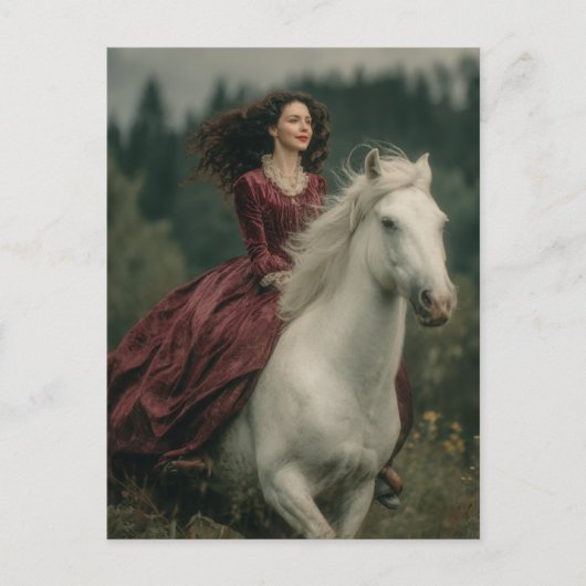 A Woman Riding a Grey Horse in a Dress Briefkaart (Voorkant)