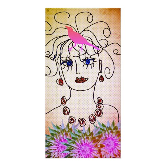 A woman with birds perfect poster (Voorkant)