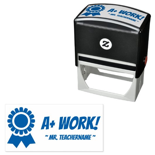 "A+ WORK!" Commendement Rubber Stamp Zelfinktende Stempel (In situ)