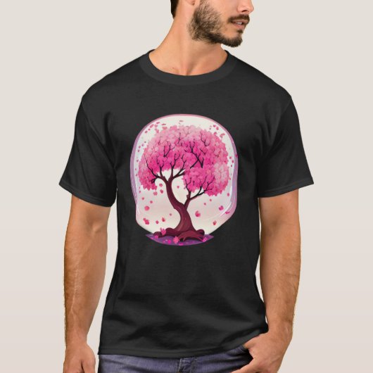 A Work of with a Geometric Cherry Blossom Tree T-shirt (Voorkant)
