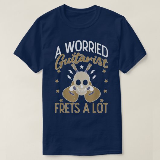 A Worried Guitarist Frets A Lot Acoustic Guitar 10 T-shirt (Design voorkant)