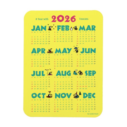 A Year with Toucans: Calendar 2026-Yマグネットカード Magneet (Verticaal)