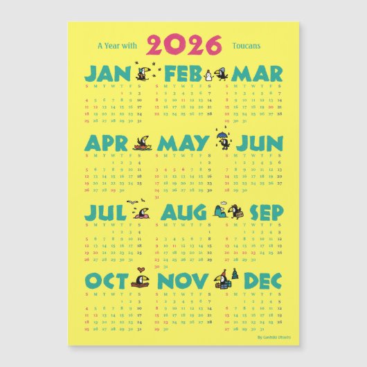 A Year with Toucans: Calendar 2026-Y マグネットカード (Voorkant)