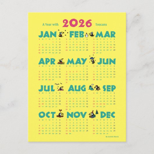 A Year with Toucans: Calendar 2026-Y Feestdagenkaart (Voorkant)