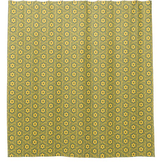 A yellow and blue Indian lattice flower pattern  Douchegordijn (Voorkant)