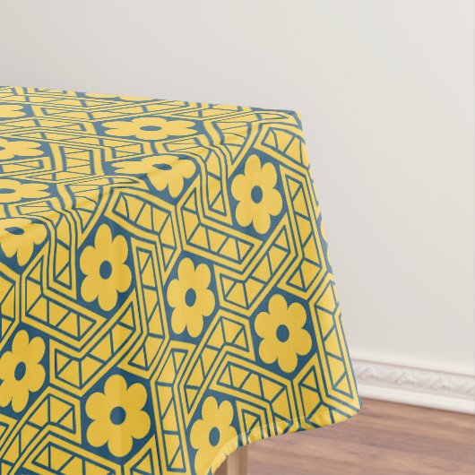 A yellow and blue Indian lattice flower pattern Tafelkleed (Voorbeeld)