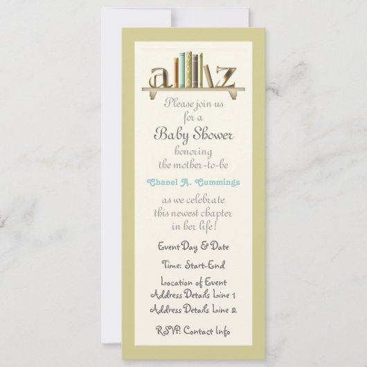  A-Z Baby Book Shower Uitnodigen Kaart (Voorkant)