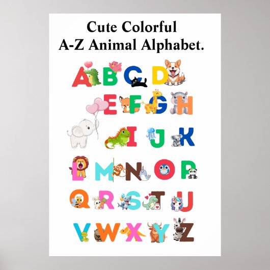 A-Z Dierenalfabet – Moppige Kleurrijke ABC Poster (Voorkant)