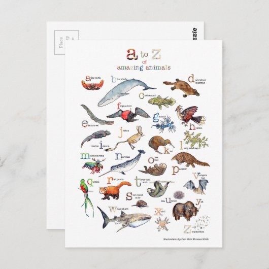 A-Z of amazing animals Briefkaart (Voorkant / Achterkant)