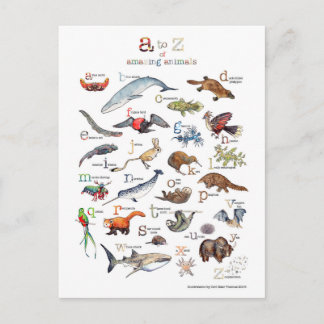 A-Z of amazing animals Briefkaart