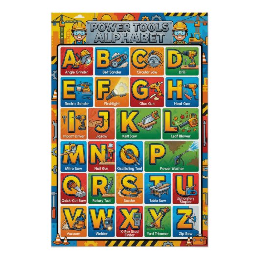 A-Z Power Tools Alfabet Perfect Poster (Voorkant)