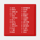 A-Z vluchtcode twee-kolom fonetisch alfabet rood Magneet (Voorkant)