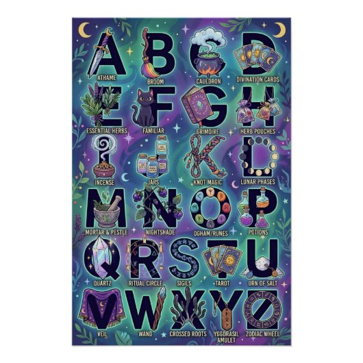 A-Z Witchy Alphabet Perfect Poster (Voorkant)