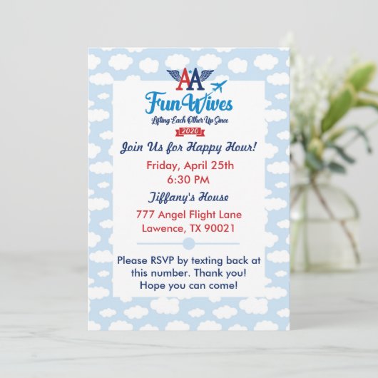 AA Fun Wives Invitation evite clouds Kaart (Staand voorkant)