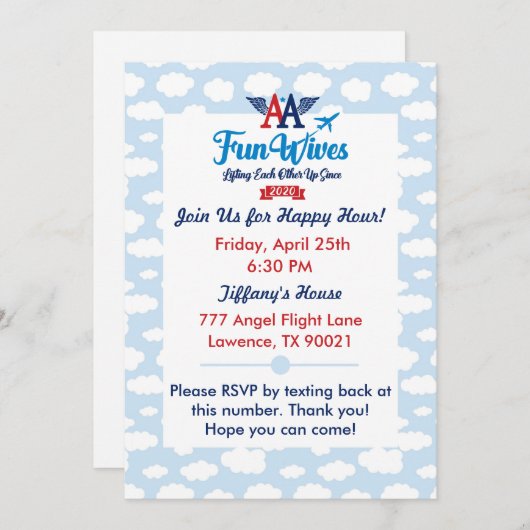 AA Fun Wives Invitation evite clouds Kaart (Voorkant / Achterkant)