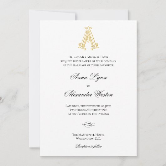 AA Monogram Vintage Wedding Invitting Kaart (Voorkant)