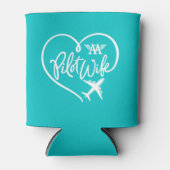 AA Pilot Wife White Loop Heart Plane Blauwgroen Blikjeskoeler (Voorkant)