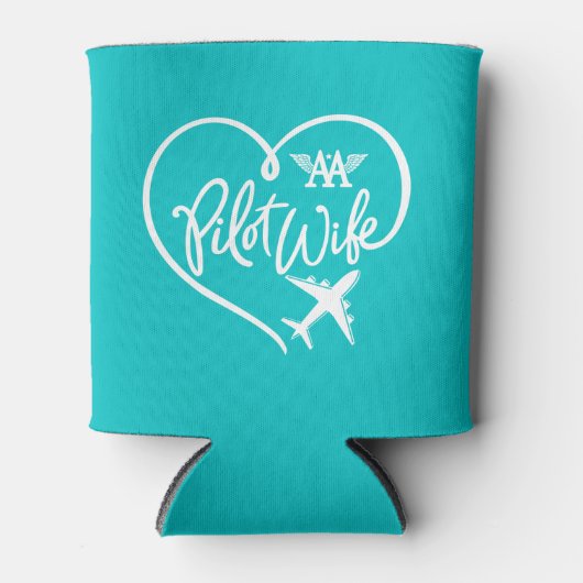 AA Pilot Wife White Loop Heart Plane Blauwgroen Blikjeskoeler (Voorkant)