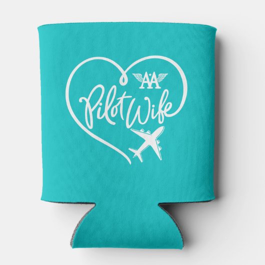 AA Pilot Wife White Loop Heart Plane Blauwgroen Blikjeskoeler (Achterkant)