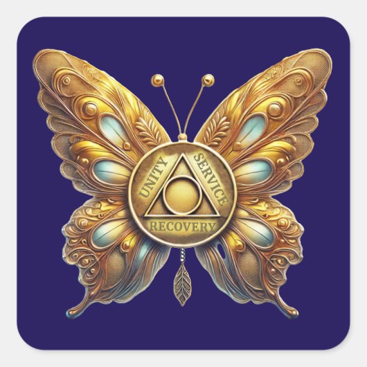 AA Symbool Munt Vlinder Vierkante Sticker (Voorkant)