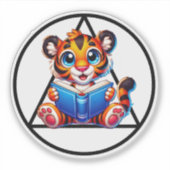 AA Symbool Tijgerwelp Leest Groot Boek Herstel Sticker (Voorkant)
