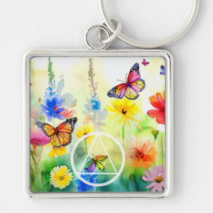 AA Symbool Vlinders en Bloemen Herstel Sleutelhanger