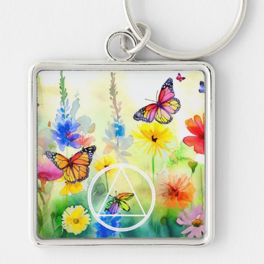 AA Symbool Vlinders en Bloemen Herstel Sleutelhanger (Voorkant)