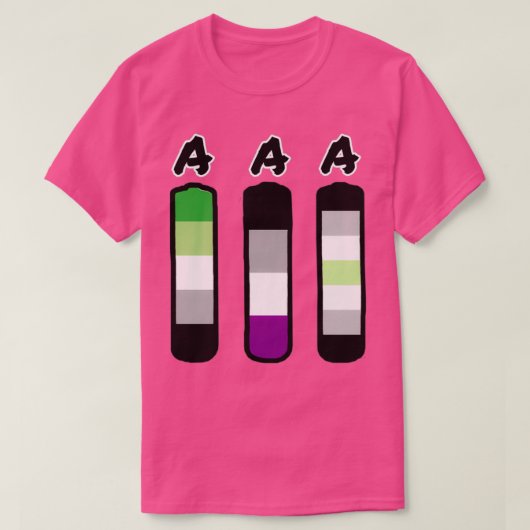 AAA aromantische asexual agender batterijen T-shirt (Design voorkant)
