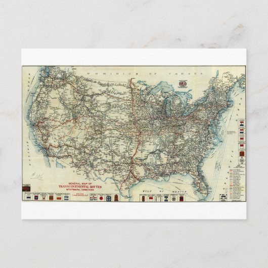 AAA General Map of Transcontinental Routes 1918 Briefkaart (Voorkant)