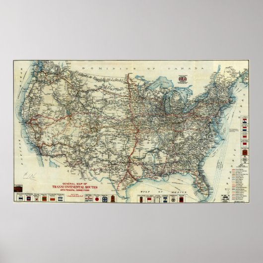 AAA General Map of Transcontinental Routes 1918 Poster (Voorkant)