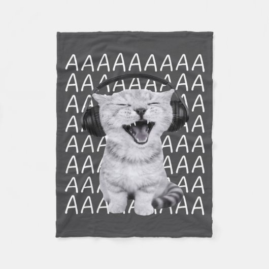 Aaaa Screaming Cat Meme Wearing Headphones Cat Int Fleece Deken (Voorkant)