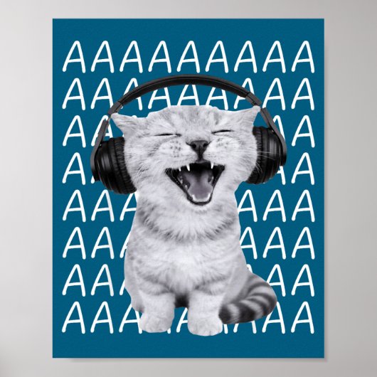 Aaaa Screaming Cat Meme Wearing Headphones Cat Int Poster (Voorkant)