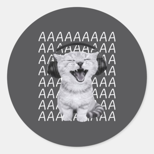 Aaaa Screaming Cat Meme Wearing Headphones Cat Int Ronde Sticker (Voorkant)