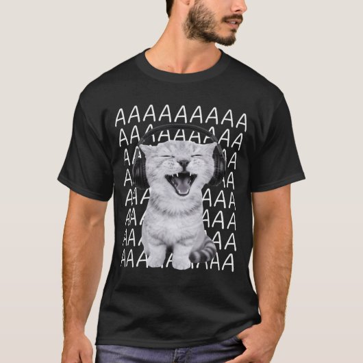 Aaaa Screaming Cat Meme Wearing Headphones Cat Int T-shirt (Voorkant)