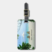 Aaah...pensionering, ontspannen strandscène bagagelabel (Voorkant verticaal)