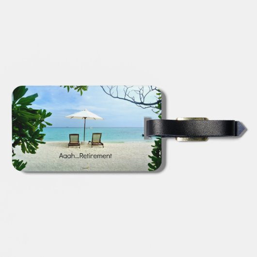Aaah...pensionering, ontspannen strandscène bagagelabel (Achterkant horizontaal)
