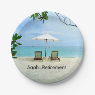 Aaah...pensionering, ontspanning van de strandscè papieren bordje