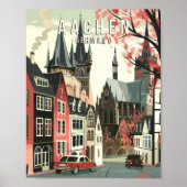 Aachen Duitsland Poster Kunstprint, Stad Retro Vin (Voorkant)