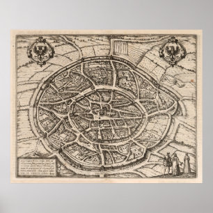  Aachen Germany Map (1577)  stad van Poster