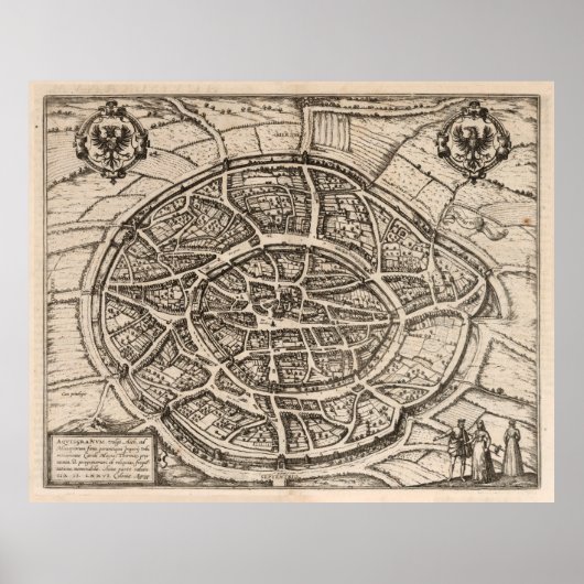 Aachen Germany Map (1577) stad van Poster (Voorkant)