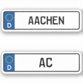 Aachen kennzeichen, Duits Bord voor rijbewijzen Sticker (Voorkant)