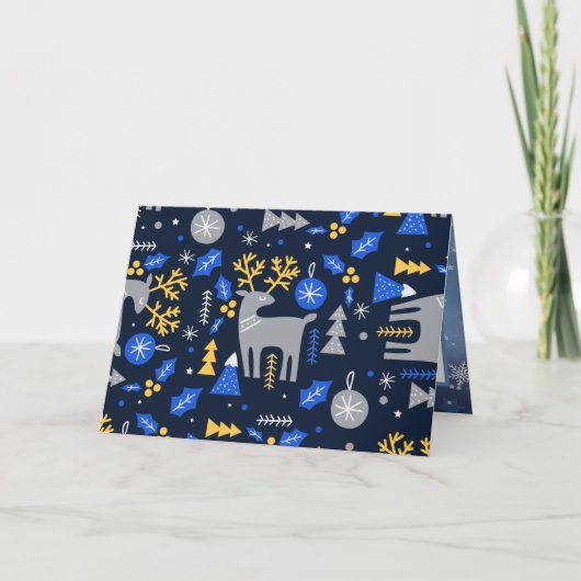 Aadorlijke Scandinavische Kerststijl Blauw     Feestdagen Kaart (Voorkant)