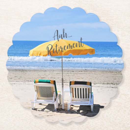 Aah...pensioen, een dag op het strand kartonnen onderzetters (Voorkant)