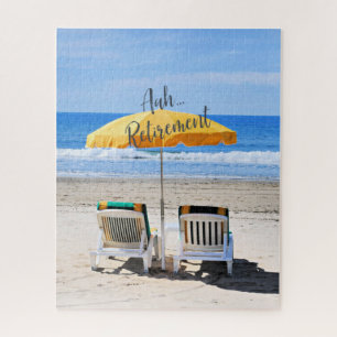 Aah pensionering, deckstoelen op het strand legpuzzel