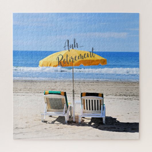 Aah pensionering, deckstoelen op het strand legpuzzel (Verticaal)