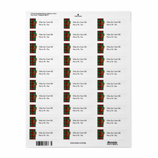 Aalbessen Rood Groen Plaid Vakantie Recept Labels (Full Sheet)