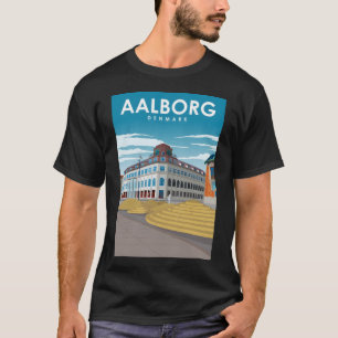 Aalborg Denemarken  Minimal Retro Travel Poste T-shirt