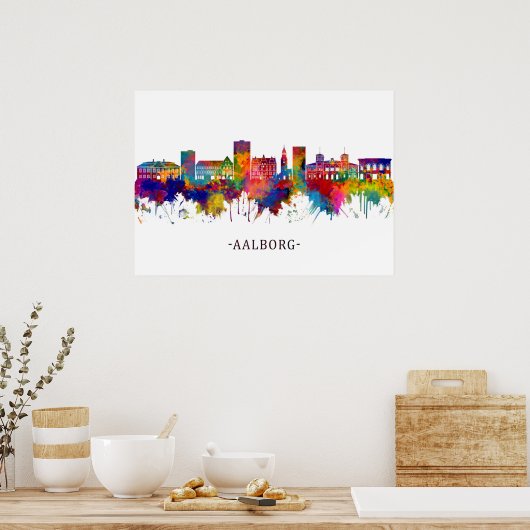 Aalborg Denmark Skyline Poster (Keuken)